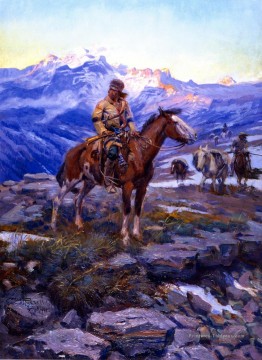 trappeurs libres 1911 Charles Marion Russell Indiana cow boy Peinture à l'huile